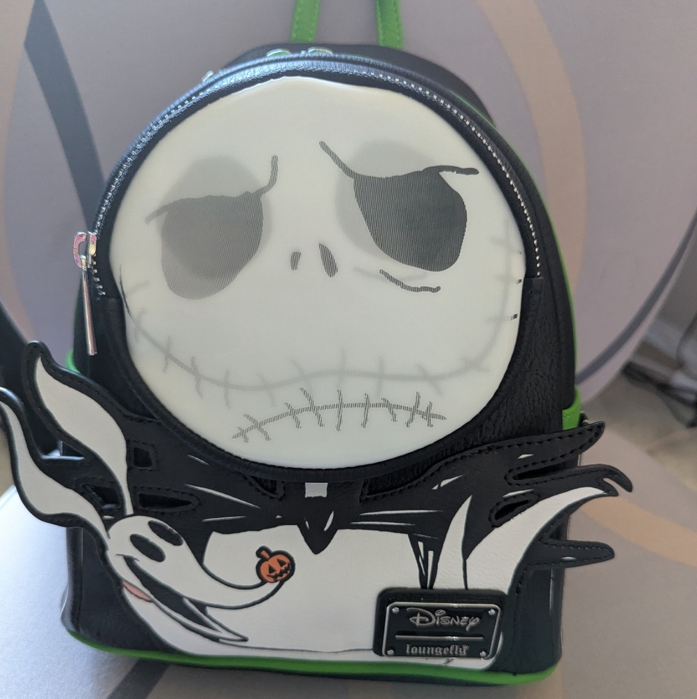 Disney Loungefly Black and White Backpack with Green Accents